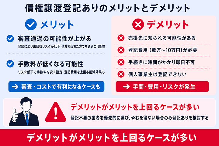 債権譲渡登記ありのメリットとデメリットを表した図