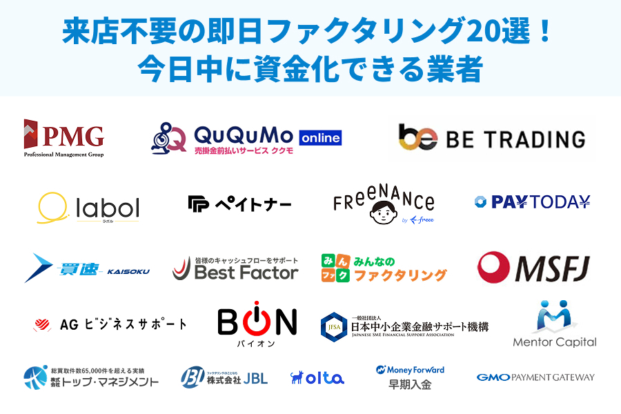 来店不要の即日ファクタリング20選まとめ画像