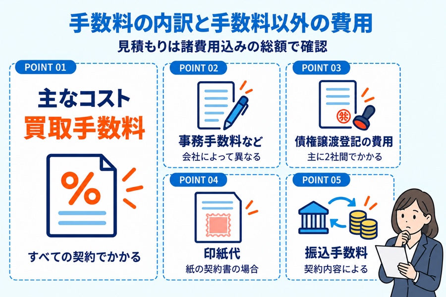ファクタリング手数料の内訳と諸費用の図解