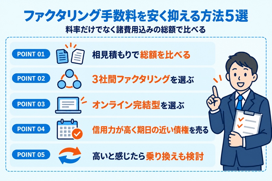 ファクタリング手数料を安く抑える方法の図解